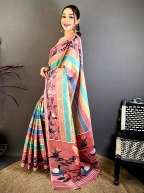 Stylish Ethnic Ikat Tussar Saree
