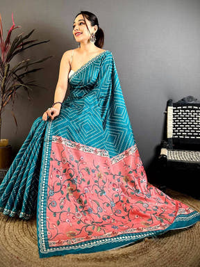 Royal Tussar Bandhej Kalamkari Saree