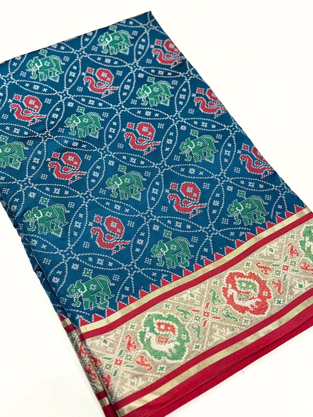 Elegant Denim Blue Pochampally Patola Silk Saree