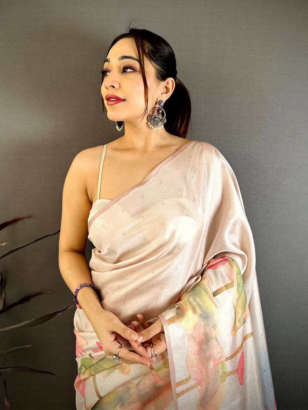 Stylish Barbie Tone Lotus Saree