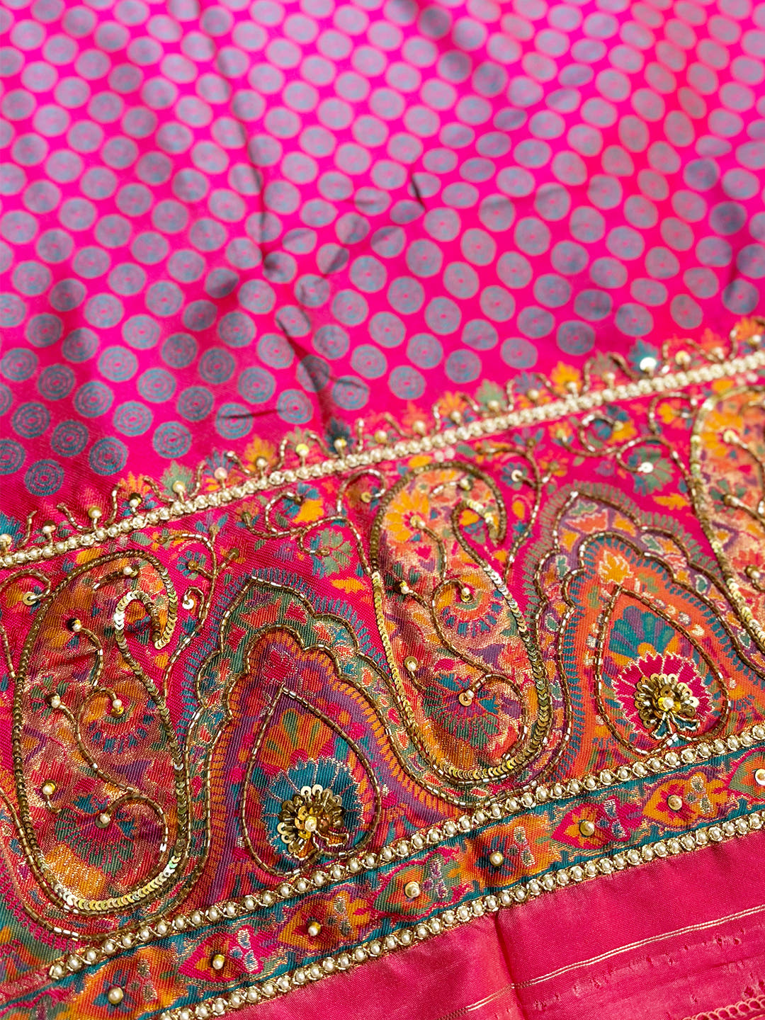 Golden Glow Dharmavaram Silk Saree With Maggam Blouse