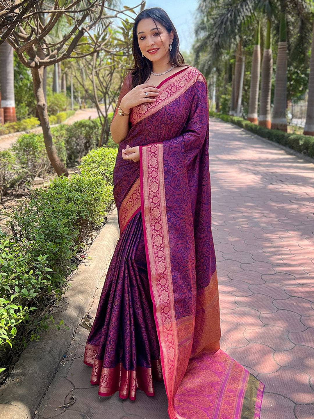 Violet Paisley Silk Saree
