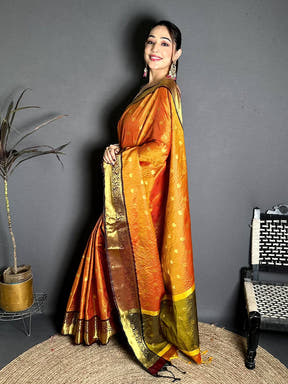 Exclusive Self Gold Zari Chex Chitpallu Saree