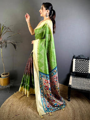 Radiant Kalamkari Pallu Bandhej Print Saree