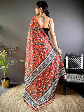 Red Chanderi Phulkari Floral Sulb Saree