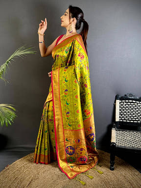 Green Patola Motif Soft Silk Saree


