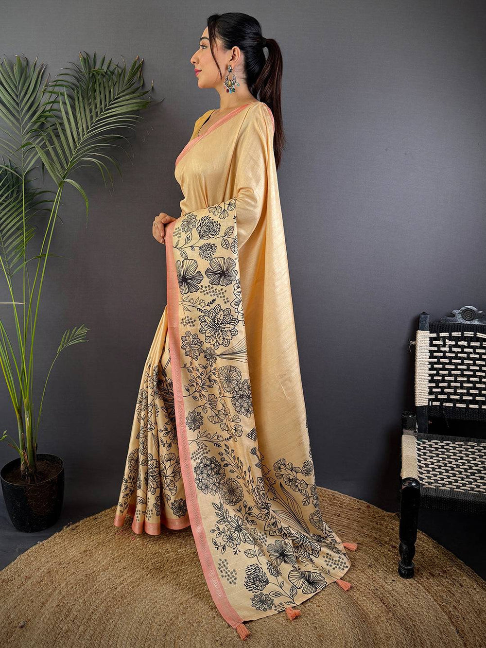 Yellow Tussar Ghicha Silk Saree