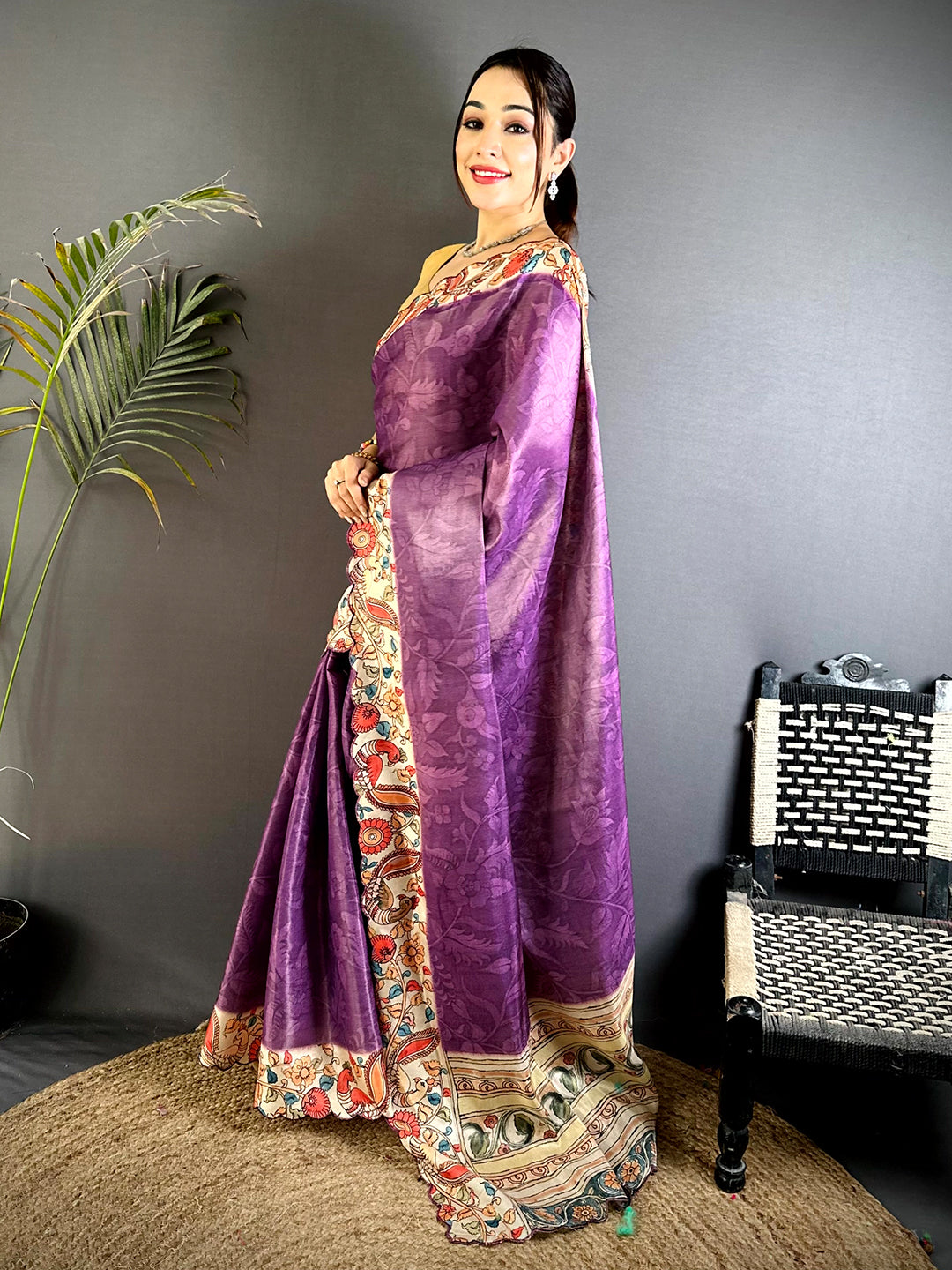 Graceful Pen Kalamkari Shibori Cutwork Saree