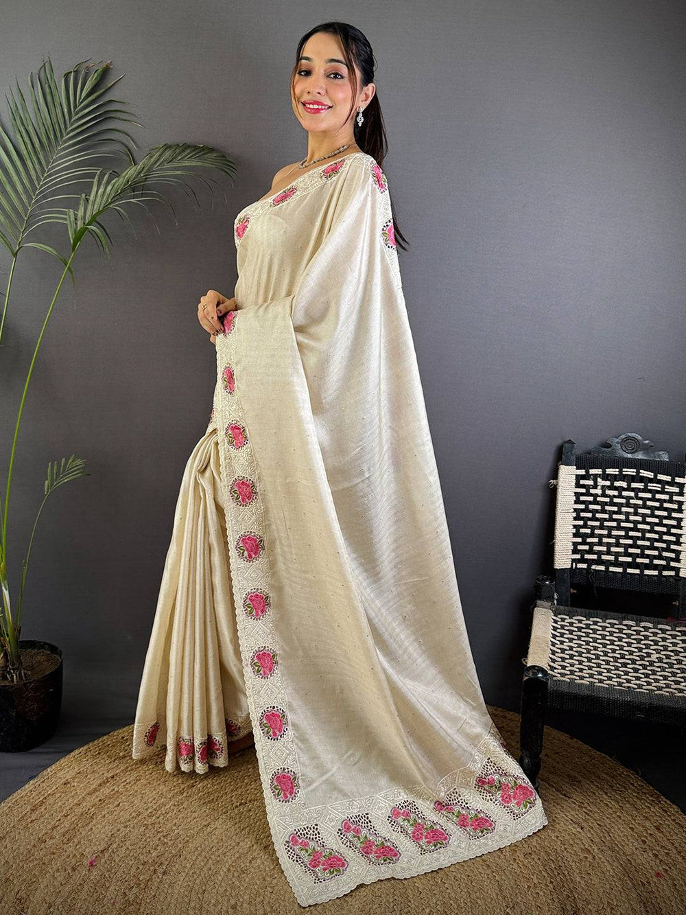 Elegant Embers Rose Stitch Saree