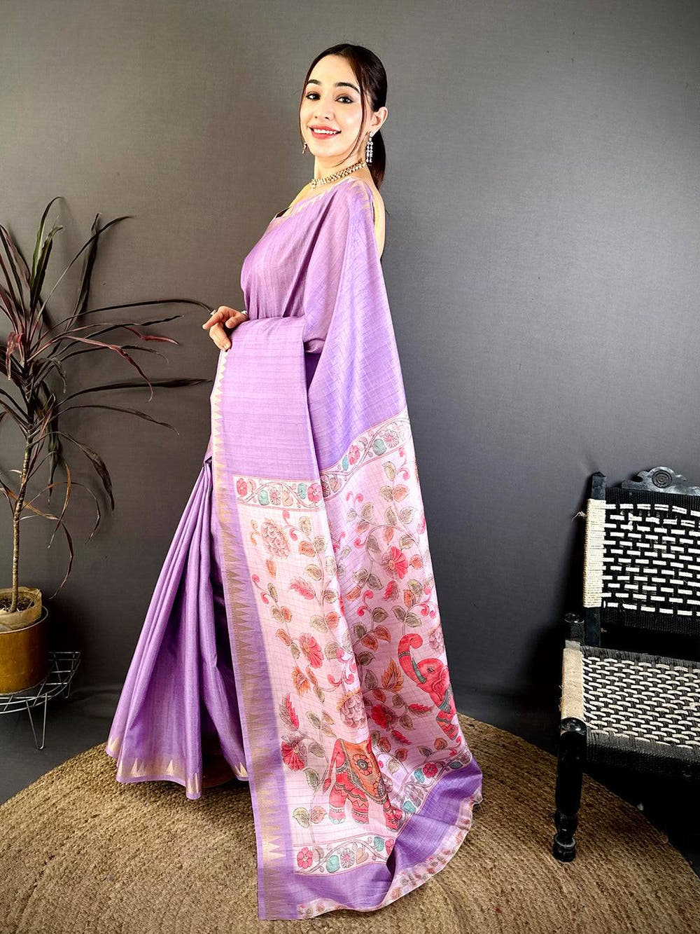 Opulent Lavender Kalamkari Pallu Saree


