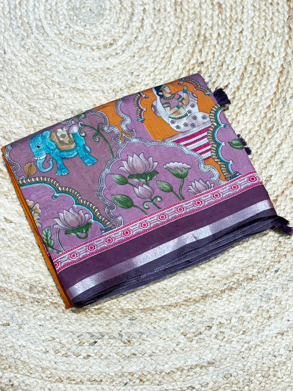 Orange Mul Kalamkari Printed Saree