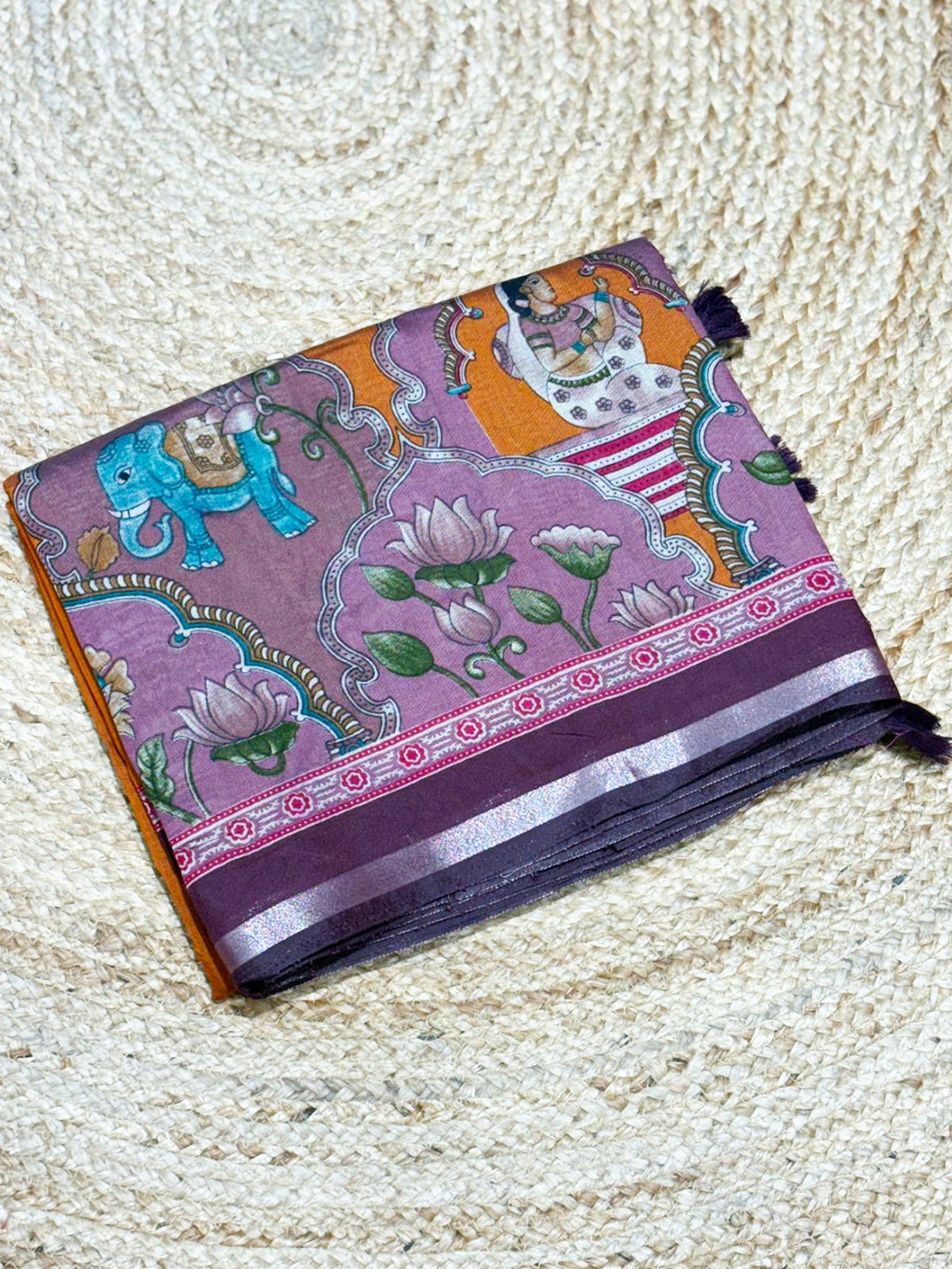 Orange Mul Kalamkari Printed Saree