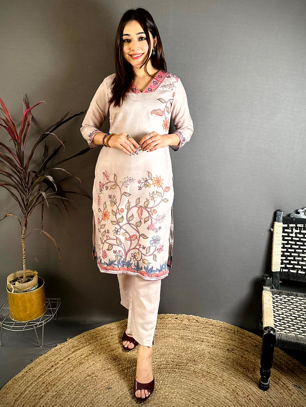 Floral Print Flat Collar Kurti