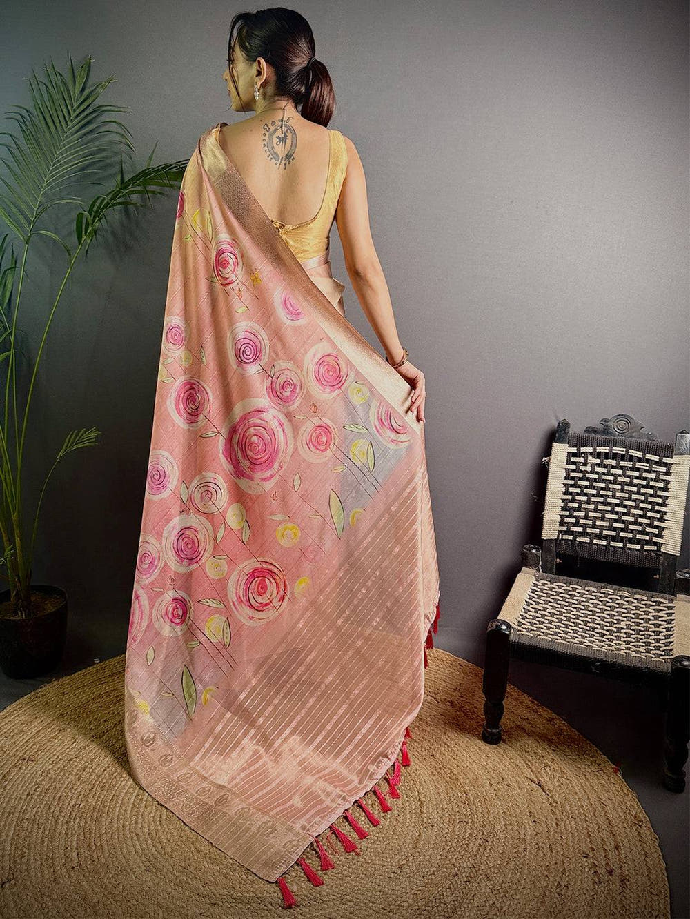 Light Pink Soft Organza Silk Floral Saree