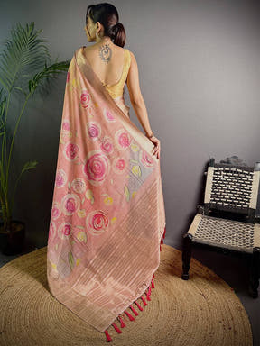 Light Pink Soft Organza Silk Floral Saree
