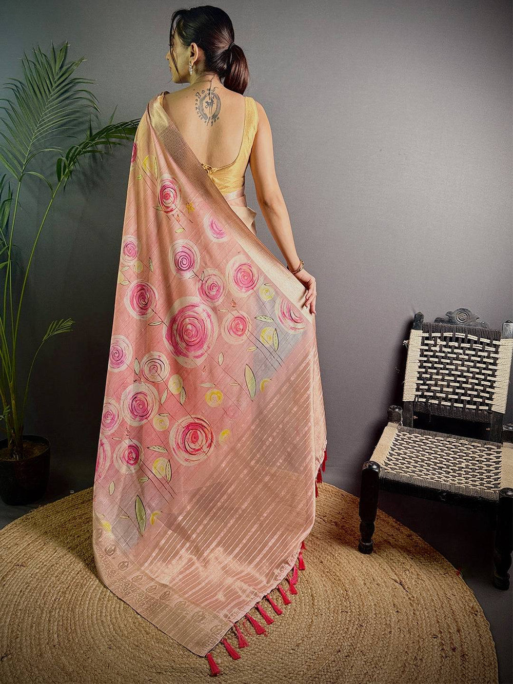Light Pink Soft Organza Silk Floral Saree
