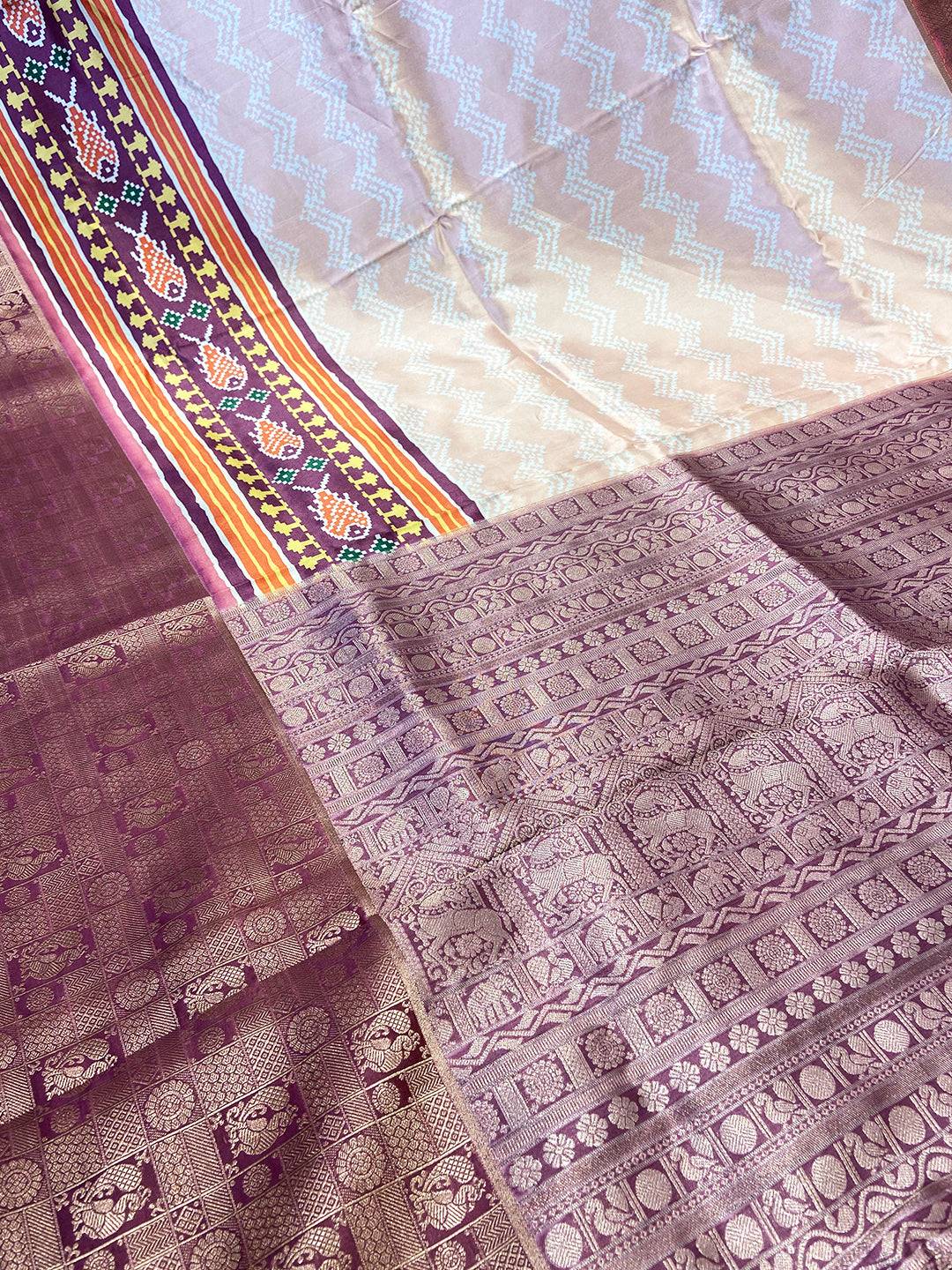 Light Orange Geometric Silk Saree