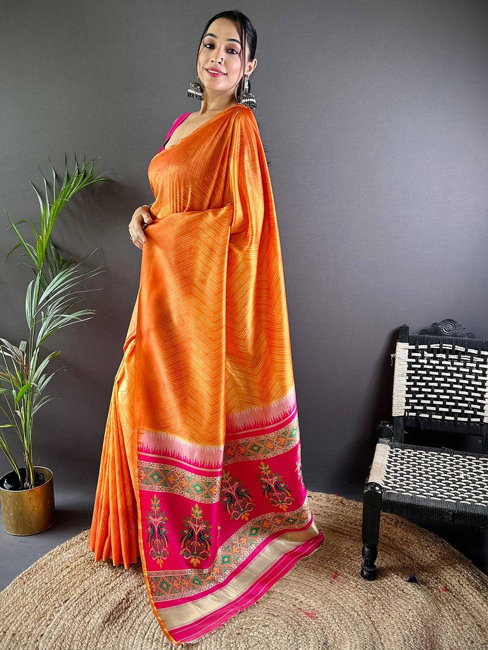 Orange Leheriya Gamthi Silk Sarees