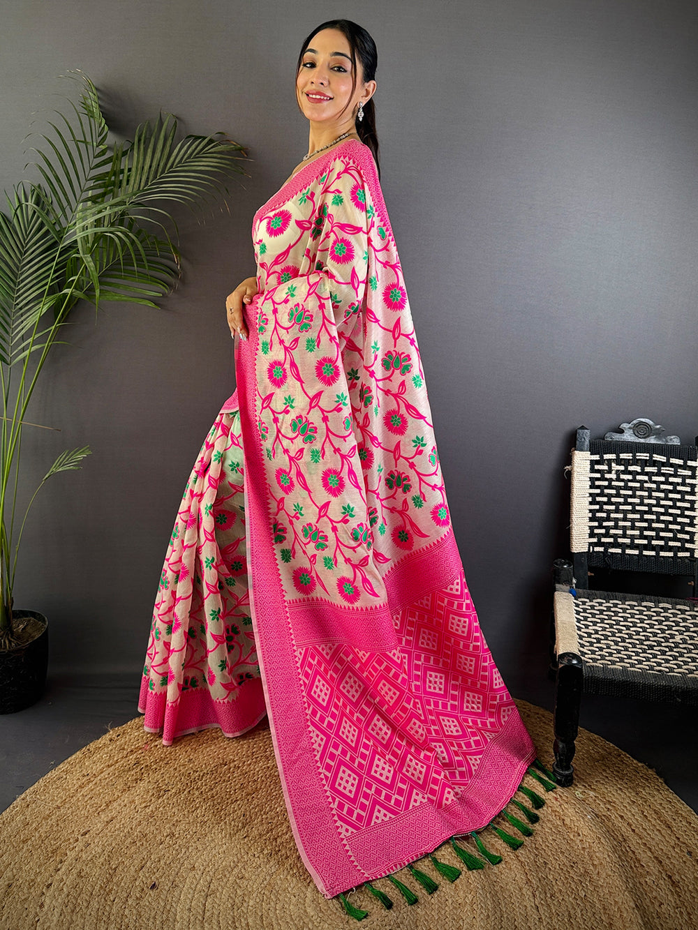 Ethereal Pink Cotton Silk Dhakai Saree