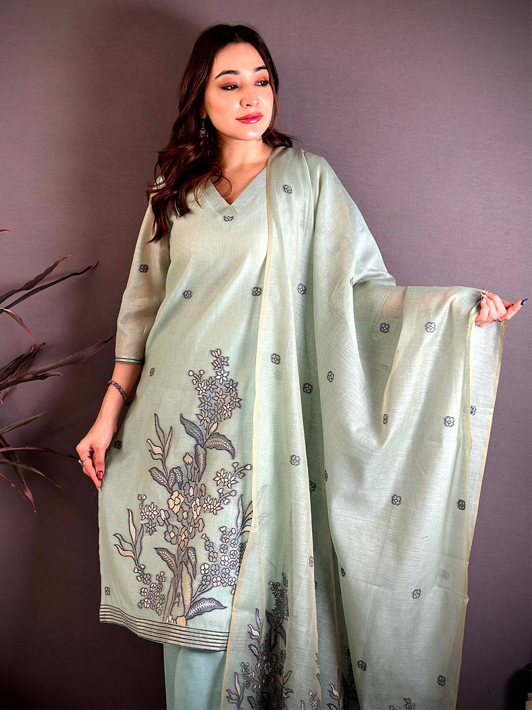 Sage Green Floral Weave Dress