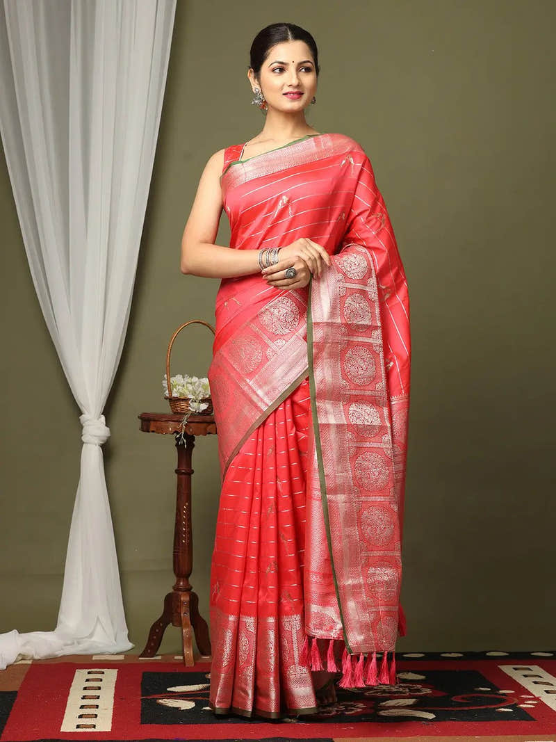 Peach Colour Banarasi Katan Silk Zari Weaving Saree