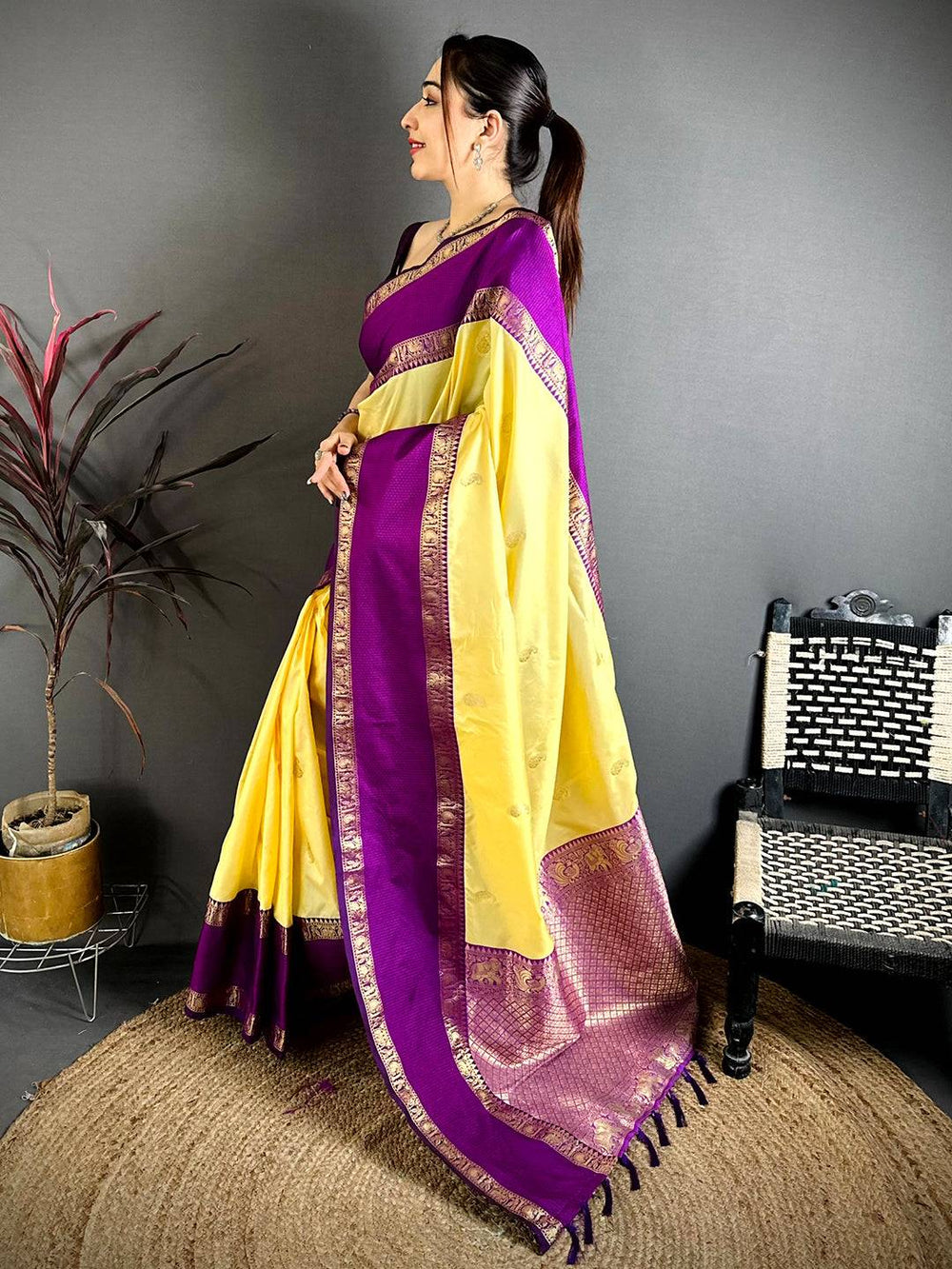 Lime Yellow Gadwal Pure Soft Silk Saree