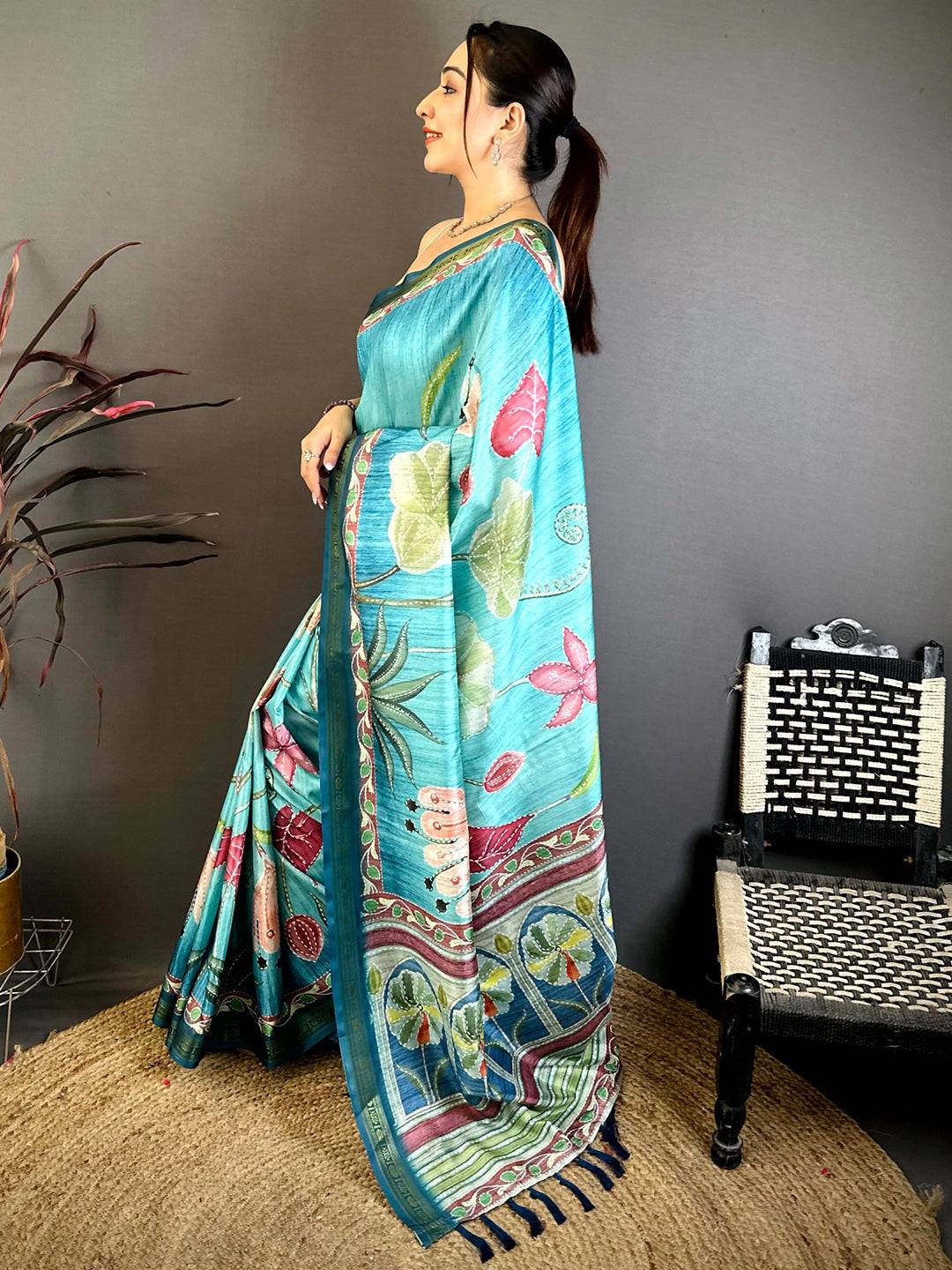 Classic Rudraksh Border Floral Silk Saree