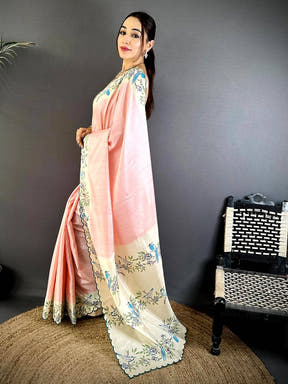 Elegant Tussar Cutwork Digital Saree