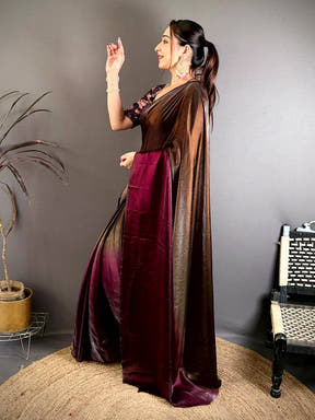 Ombre Glass Satin Chiffon Silk Saree
