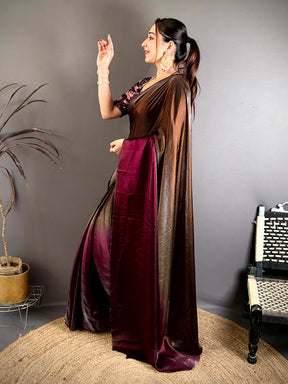 Ombre Glass Satin Chiffon Silk Saree