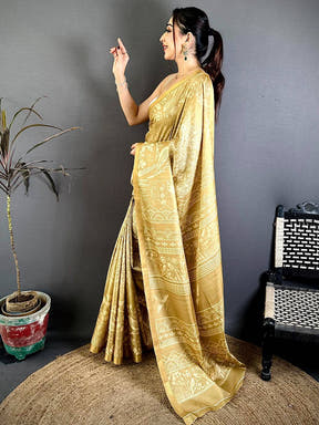 Tussar Bird Digital Print Zari Border Saree