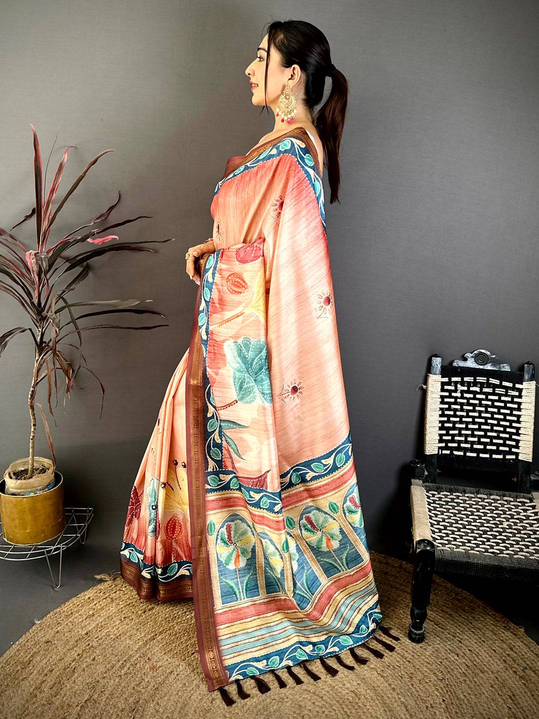 Majestic Rudraksh Zari Border Floral Saree