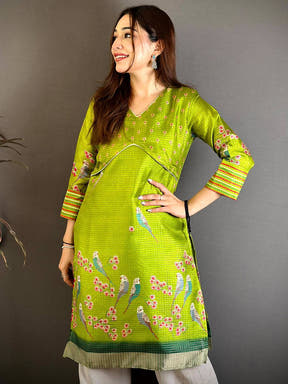 Graceful Tussar Check Ethnic Kurti