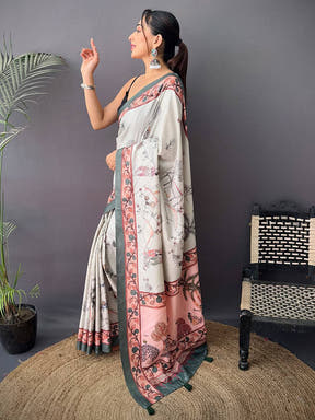 Elegant Tussar Kalamkari Print Saree