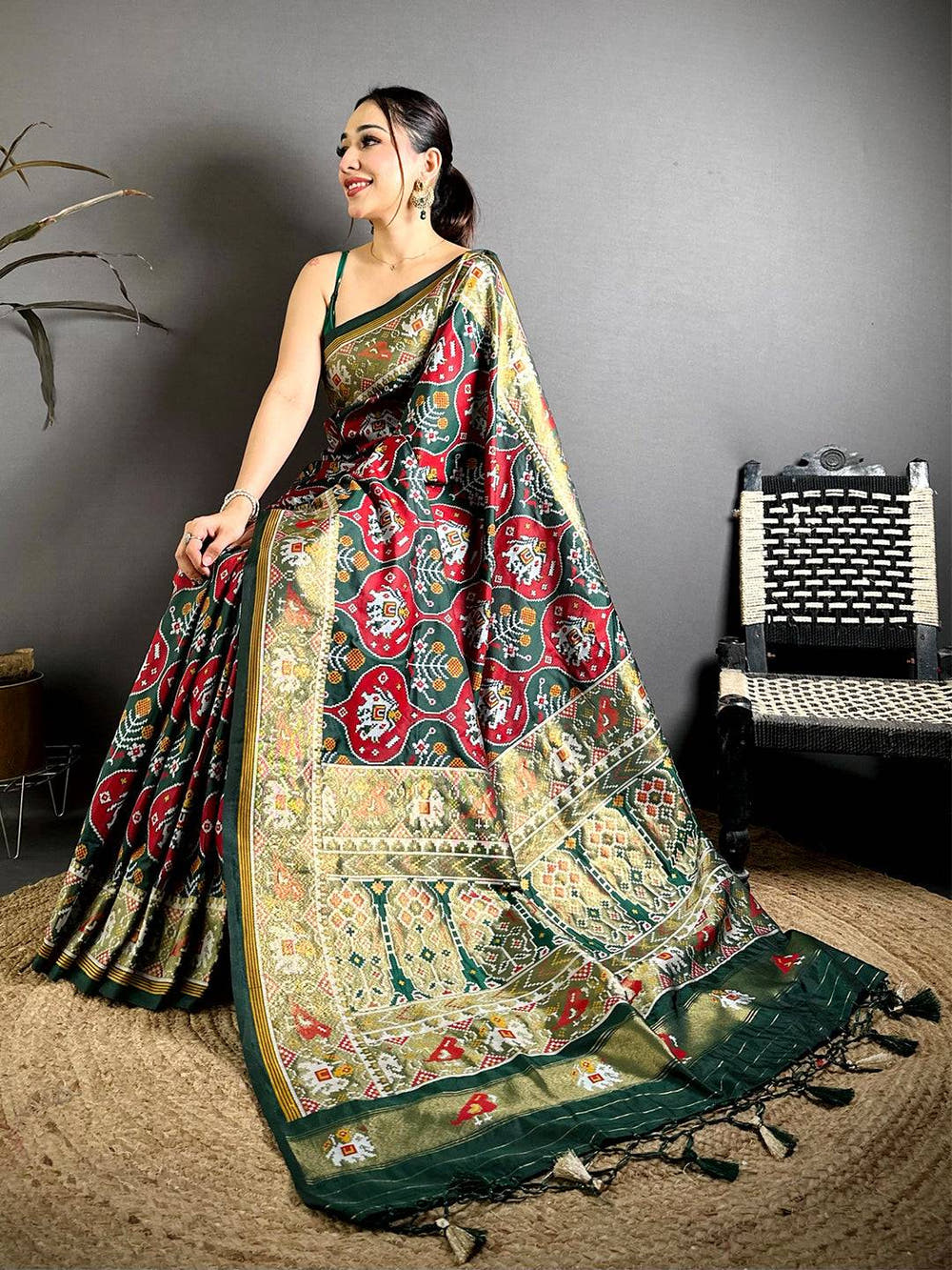 Green Patola Weave Soft Sami Silk Saree