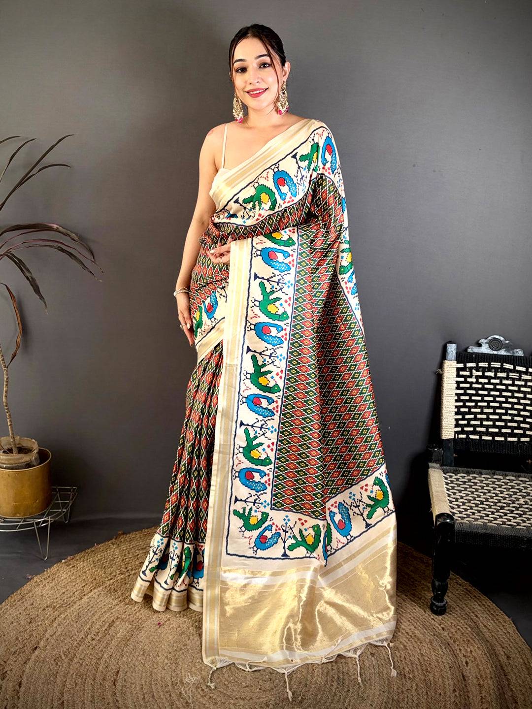 Green Soft Kanchi Silk Ikkat Patola Saree