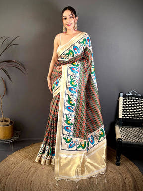 Green Soft Kanchi Silk Ikkat Patola Saree