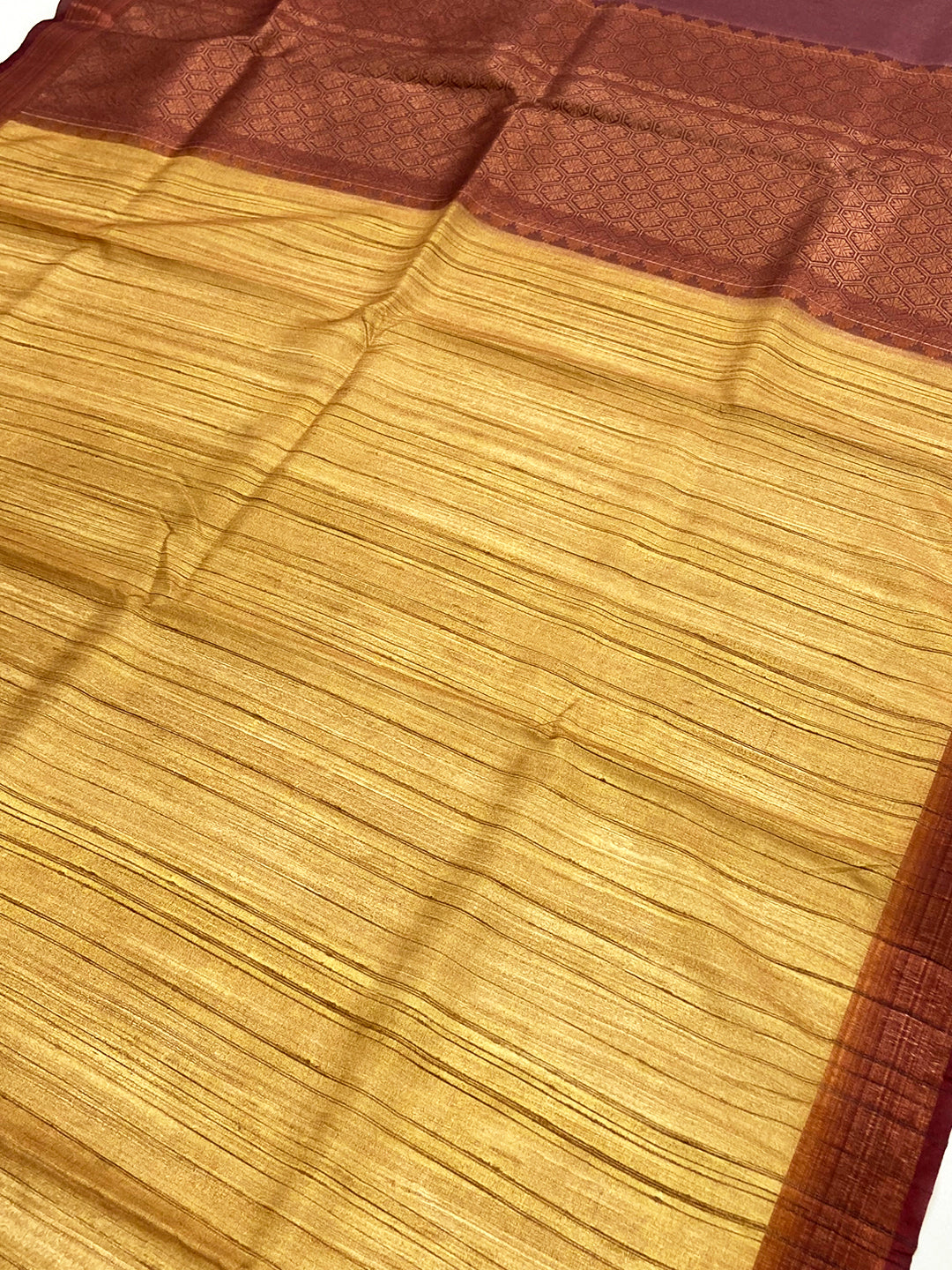 Golden Yellow Tussar Ghicha Print Saree