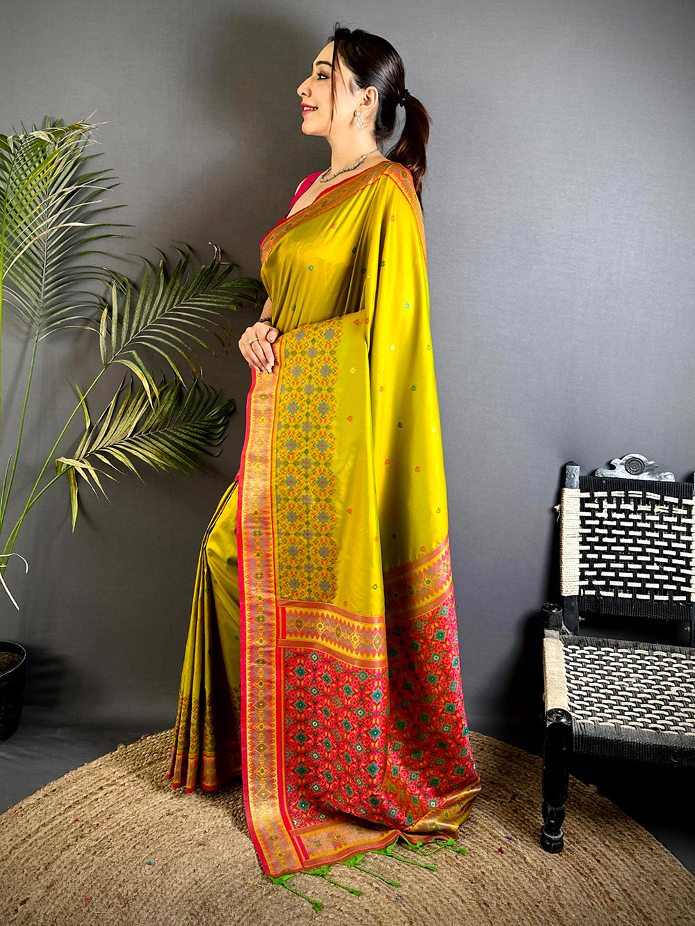 Green Double Ikat Soft Silk Saree