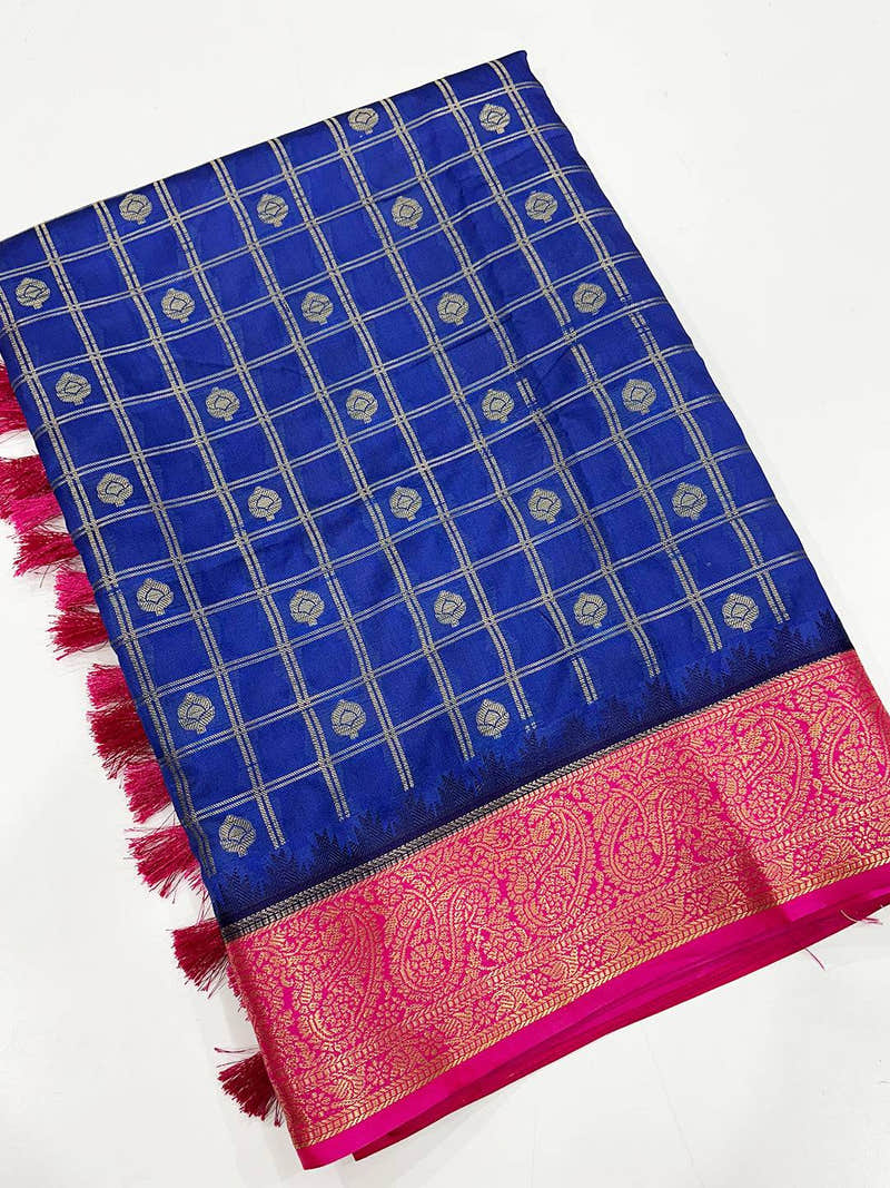 Regal Blue Kovai Banarasi Silk Saree