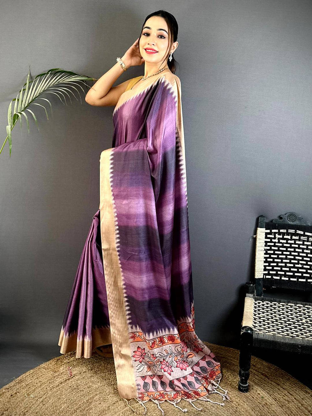 Radiant Linen Kalamkari Pallu Saree