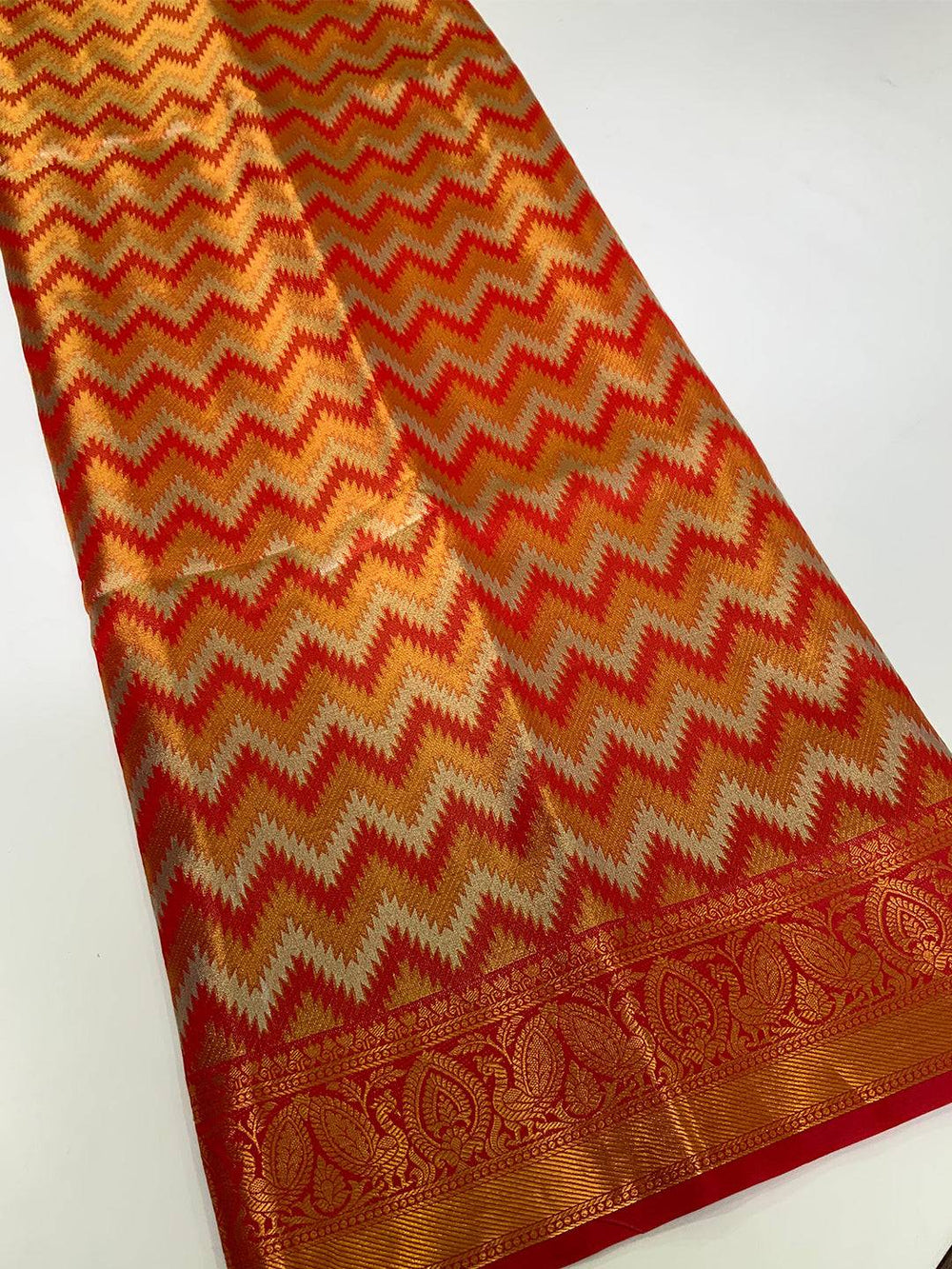 Vibrant Red Zigzag Chevron Saree