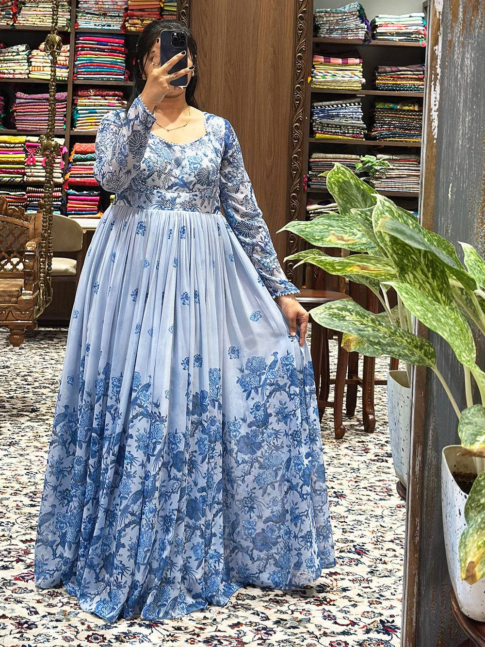 Serene Azure Blossom Party Dress with floral design