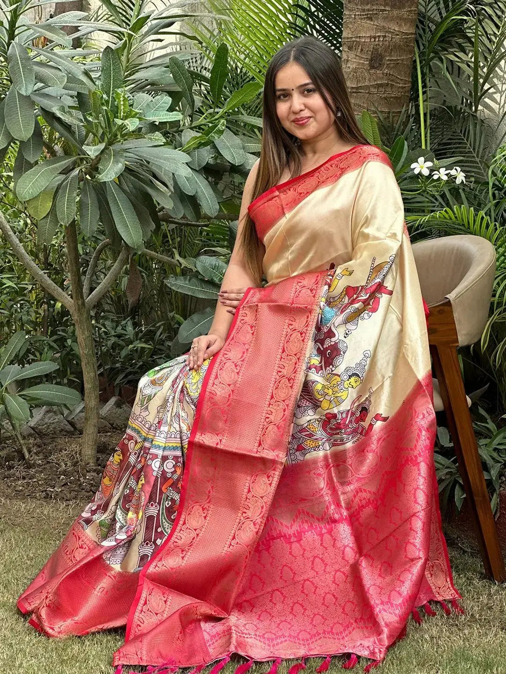 Soft Silk Kalamkari Digital Print Saree with intricate designs