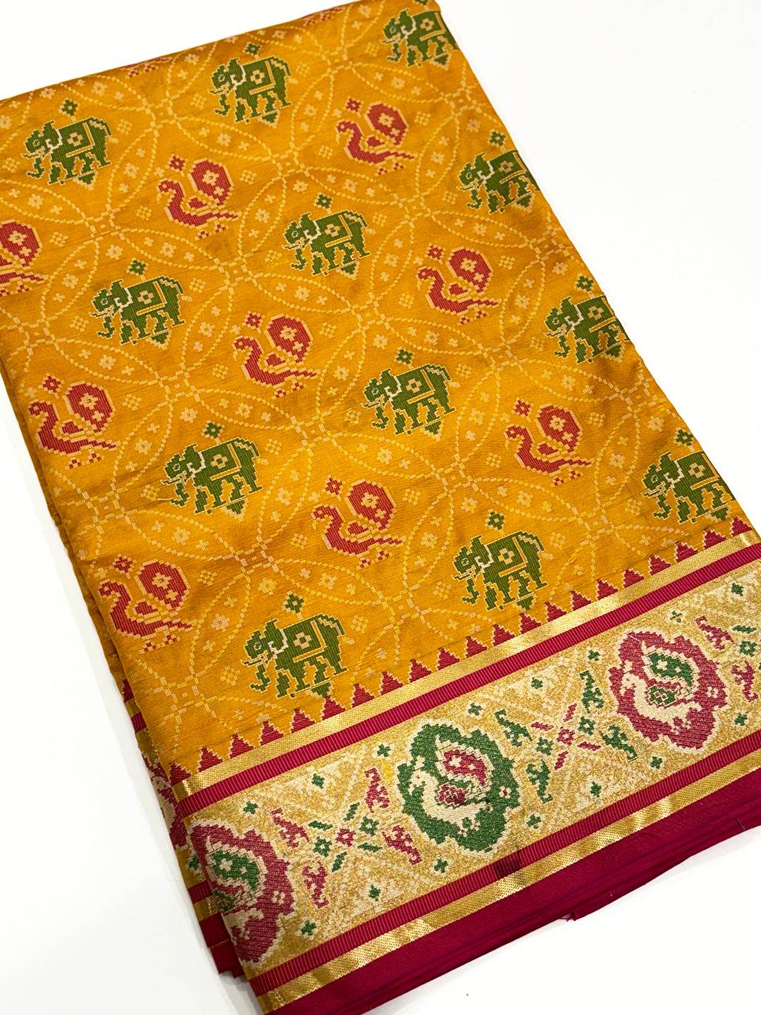 Elegant Yellow Pochampally Patola Silk Saree