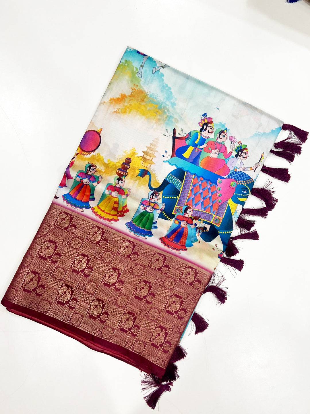 Heritage Soft Banarasi Silk Digital Print Saree