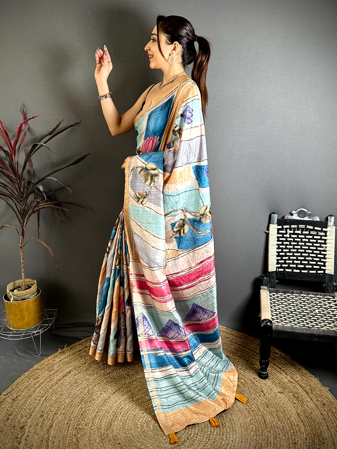 Digital Kalamkari Stylish Tussar Saree