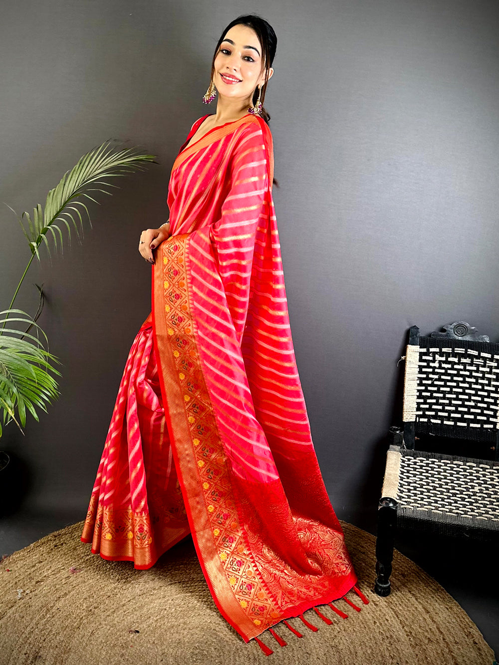 Pink Banarasi Lehriya Katan Silk Saree