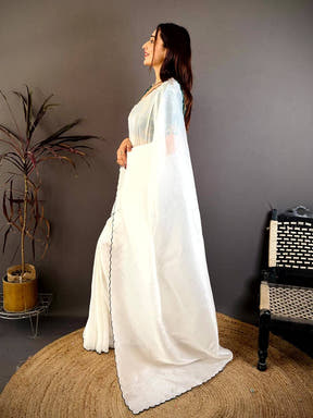 White Bariq Cutwork Crash Silk Saree