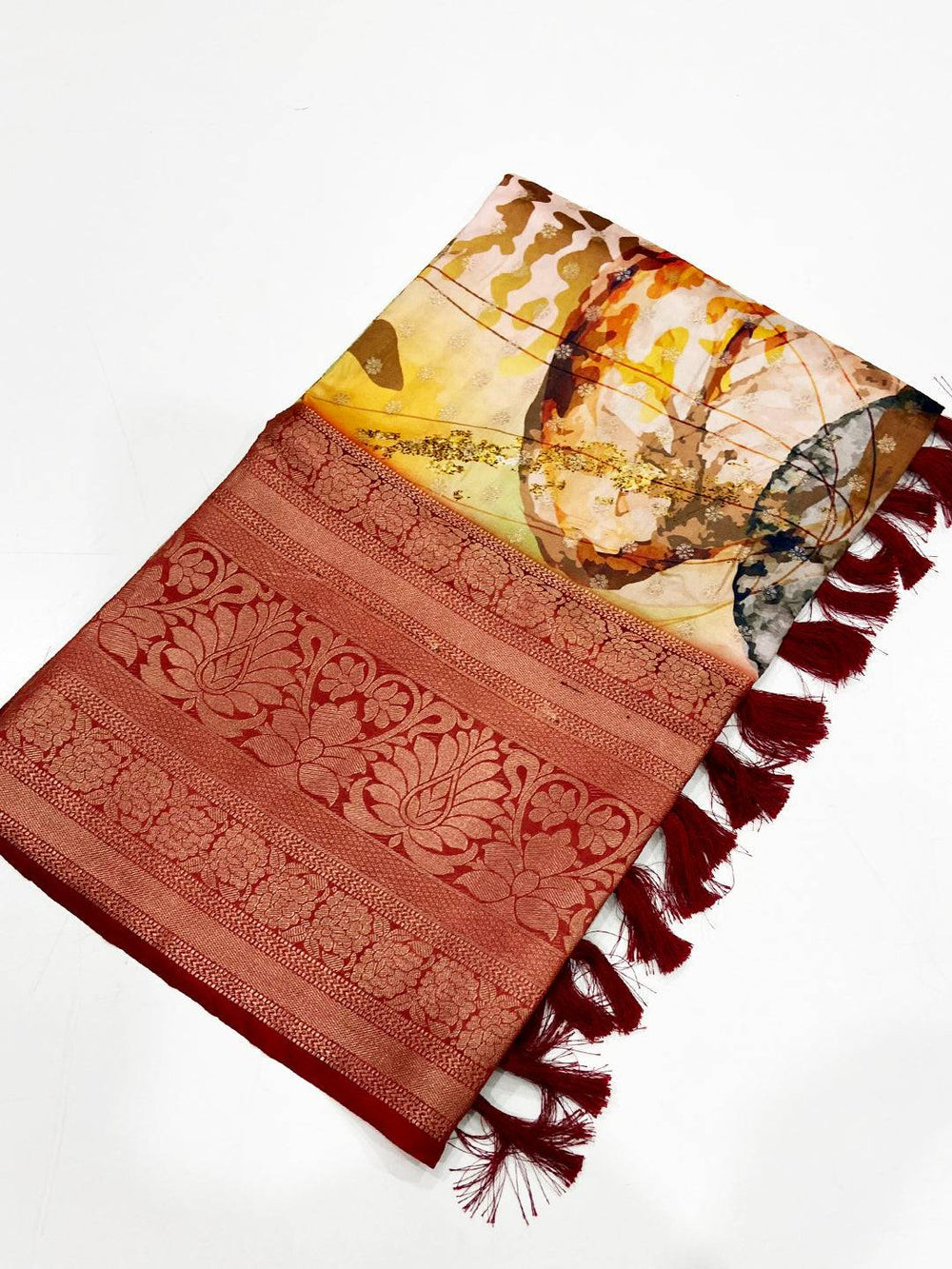 Majestic Banarasi Floral Print Saree